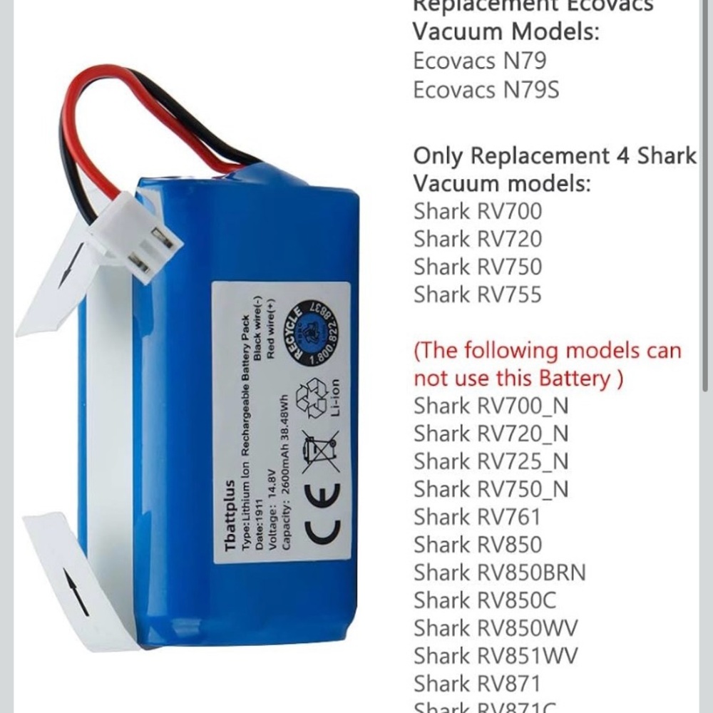 Shark Robot Vacuum Ion 700 Battery for RV700, RV720, RV750, RV755 Model 14.8V